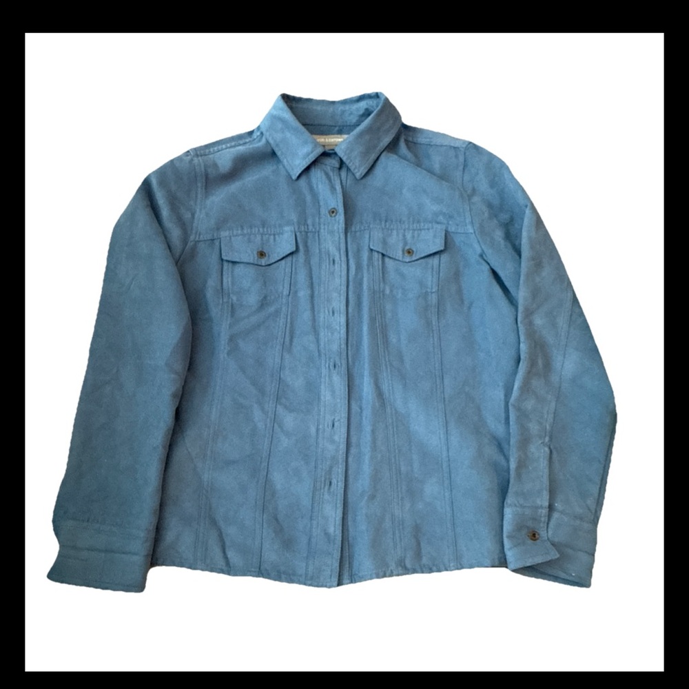 Croft & Barrow Blue faux suede Button Down Shirt size M
